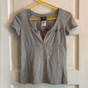 Harley-Davidson Gray V-Neck Women's Top
